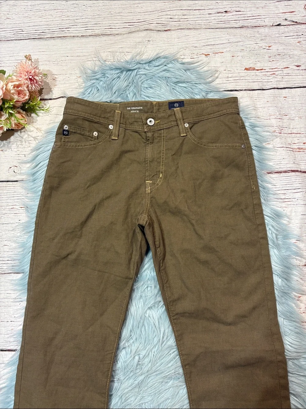 NWOT AG Adriano Goldschmied Textured Green Graduate Tailored Leg Trousers